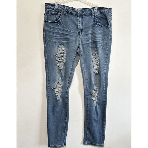 Judy Blue Skinny Fit 2XL Distressed Destroyed Mid Rise Stretch Blue Jeans - Picture 1 of 11